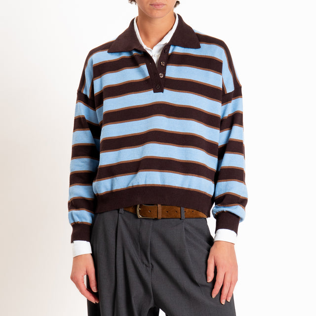 Tensione in-maglia polo a righe - moro/tabacco/celeste
