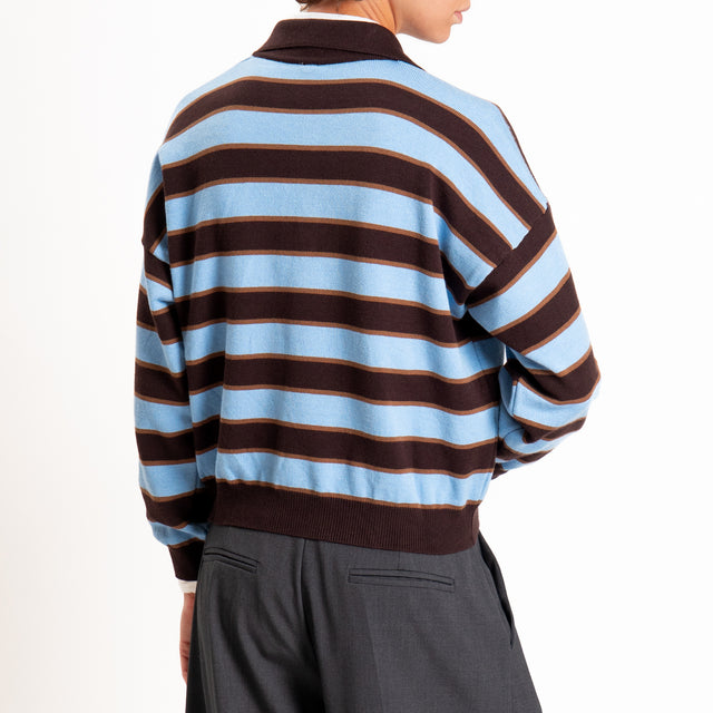 Tensione in-maglia polo a righe - moro/tabacco/celeste