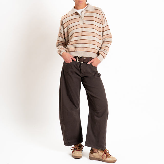 Tensione in-maglia polo a righe - sand/tabacco/cammello