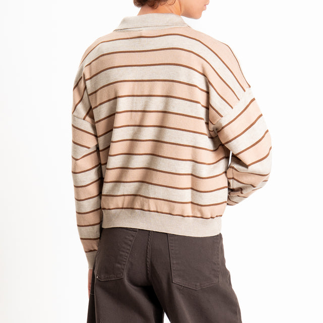 Tensione in-maglia polo a righe - sand/tabacco/cammello