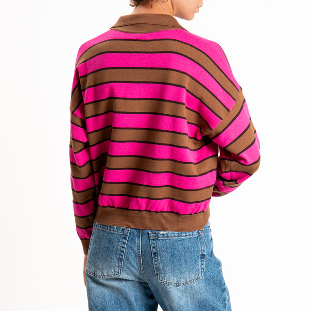 Tensione in-maglia polo a righe - tabacco/moro/fucsia
