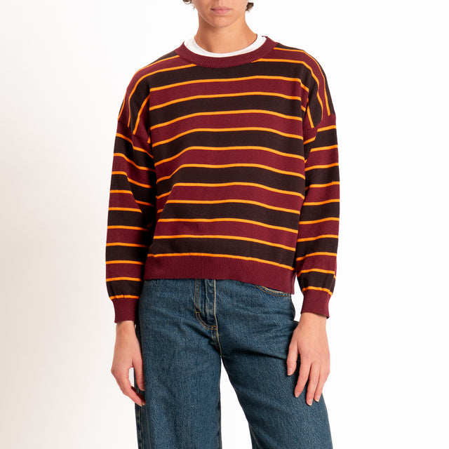 Tensione in-Maglia girocollo a righe - bordeaux/arancio/caffé