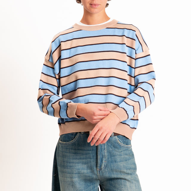 Tensione in-Maglia girocollo a righe - cammello/moro/celeste