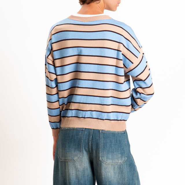 Tensione in-Maglia girocollo a righe - cammello/moro/celeste