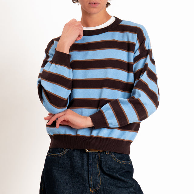 Tensione in-Maglia girocollo a righe - moro/tabacco/celeste