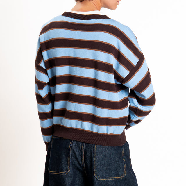Tensione in-Maglia girocollo a righe - moro/tabacco/celeste