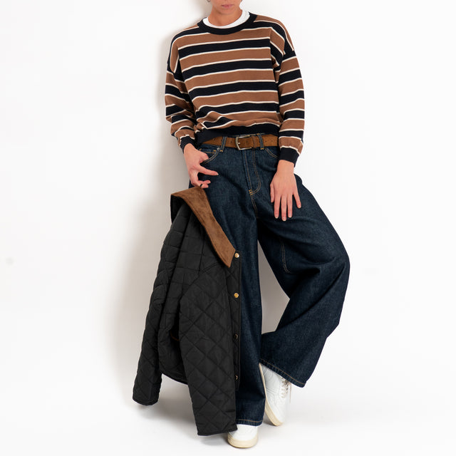 Tensione in-Maglia girocollo a righe - nero/sand/tabacco