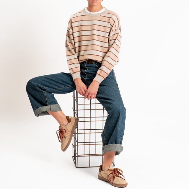 Tensione in-Maglia girocollo a righe - sand/tabacco/cammello