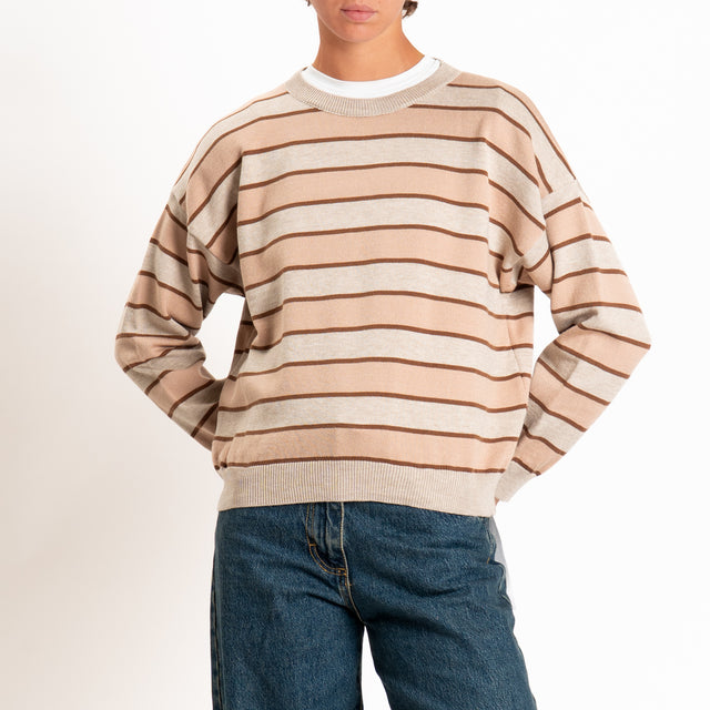 Tensione in-Maglia girocollo a righe - sand/tabacco/cammello