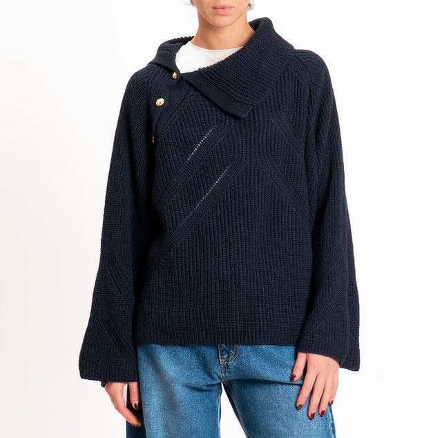 Tensione in-Maglia misto alpaca dettaglio bottoni - blu