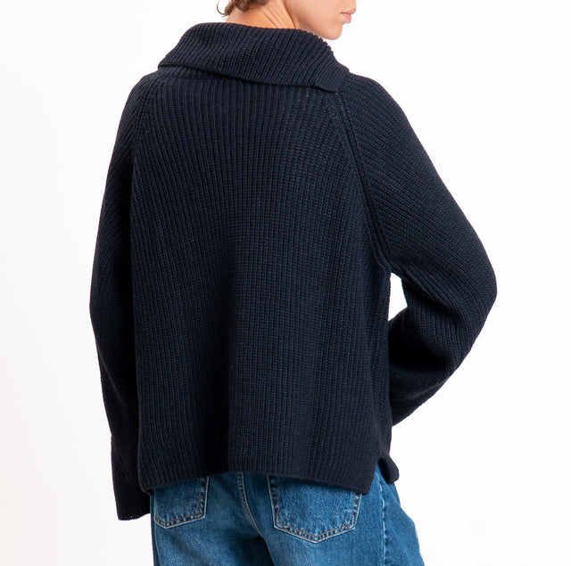 Tensione in-Maglia misto alpaca dettaglio bottoni - blu