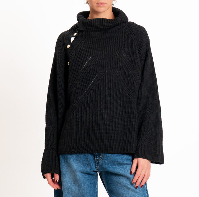 Tensione in-Maglia misto alpaca dettaglio bottoni - nero
