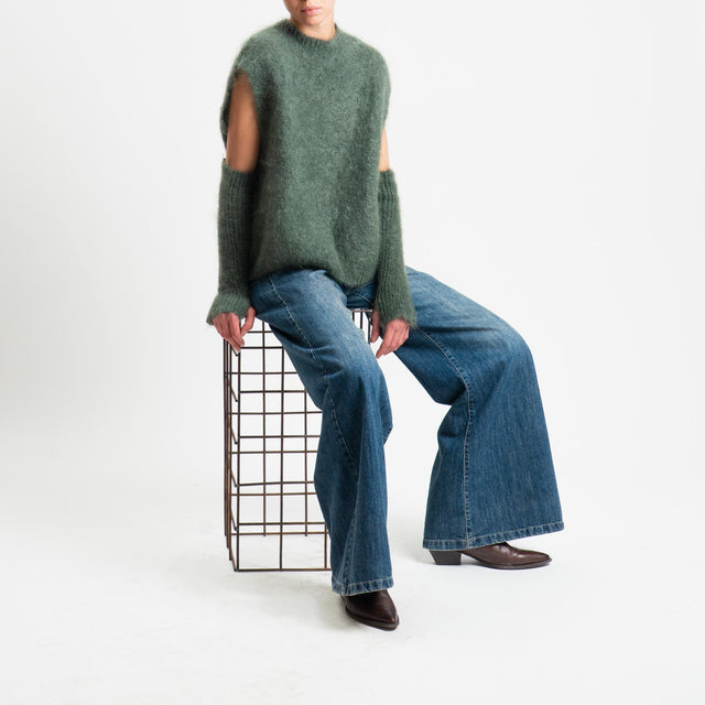 Tensione in-Maglia smanicata kid mohair soft con manicotti - verde bosco