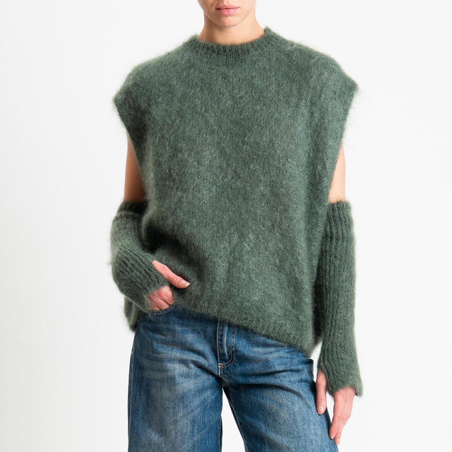 Tensione in-Maglia smanicata kid mohair soft con manicotti - verde bosco