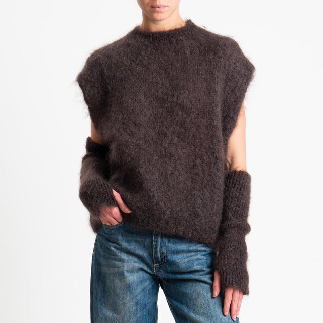 Tensione in-Maglia smanicata kid mohair soft con manicotti - moro