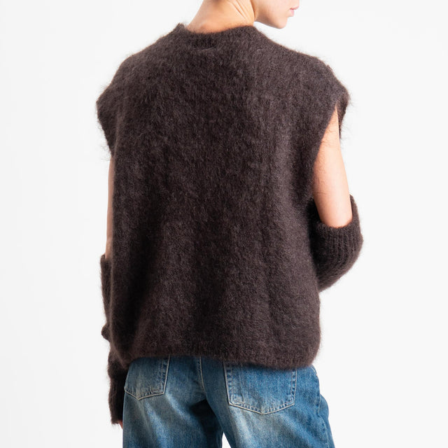 Tensione in-Maglia smanicata kid mohair soft con manicotti - moro