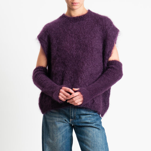 Tensione in-Maglia smanicata kid mohair soft con manicotti - Bordeaux