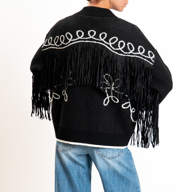Tensione in-Bomber in maglia con frange - nero/latte