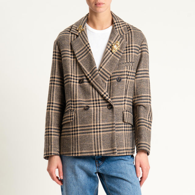 Tensione in- Giacca doppiopetto principe di galles - beige/nero