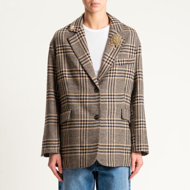 Tensione in- Giacca over principe di galles con spille - beige/nero*