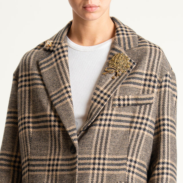 Tensione in- Giacca over principe di galles con spille - beige/nero*