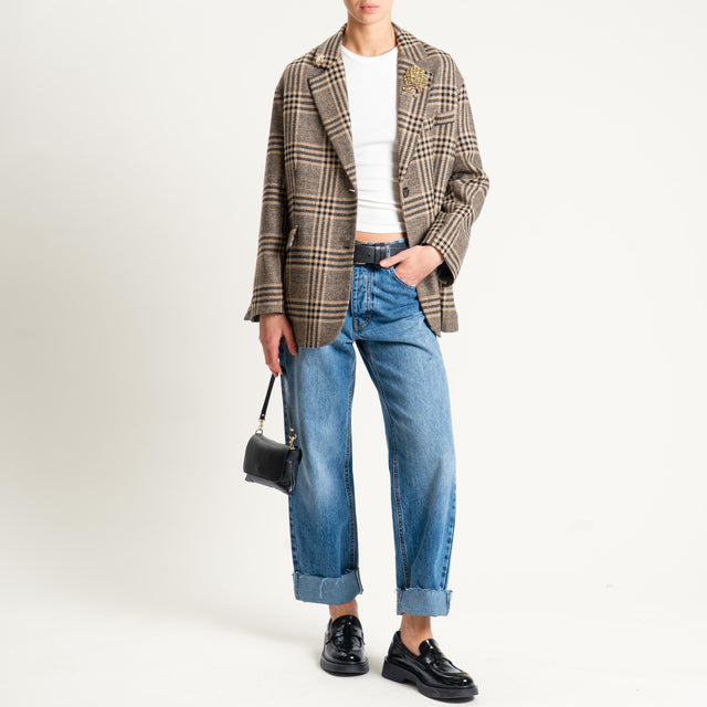 Tensione in- Giacca over principe di galles con spille - beige/nero*