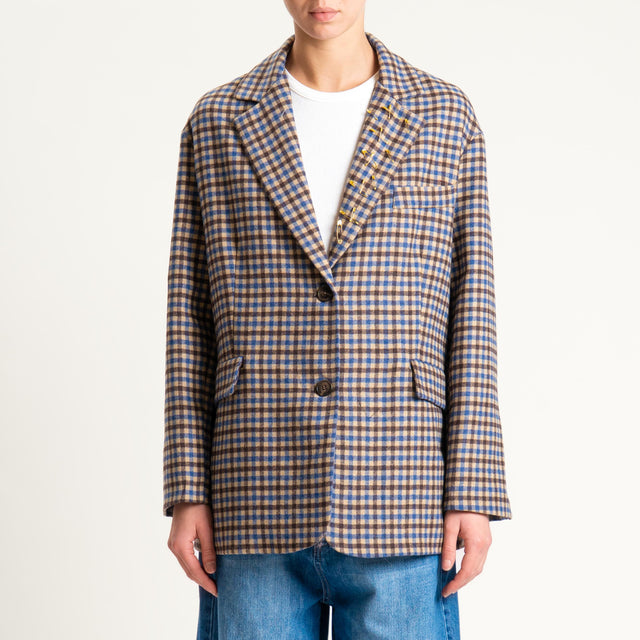 Tensione in-Giacca quadri misto lana con spille - beige/royal/moro