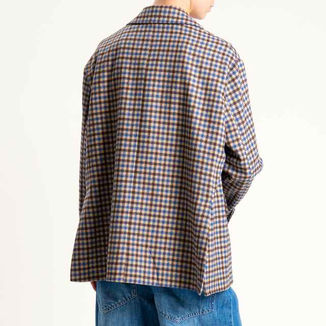 Tensione in-Giacca quadri misto lana con spille - beige/royal/moro