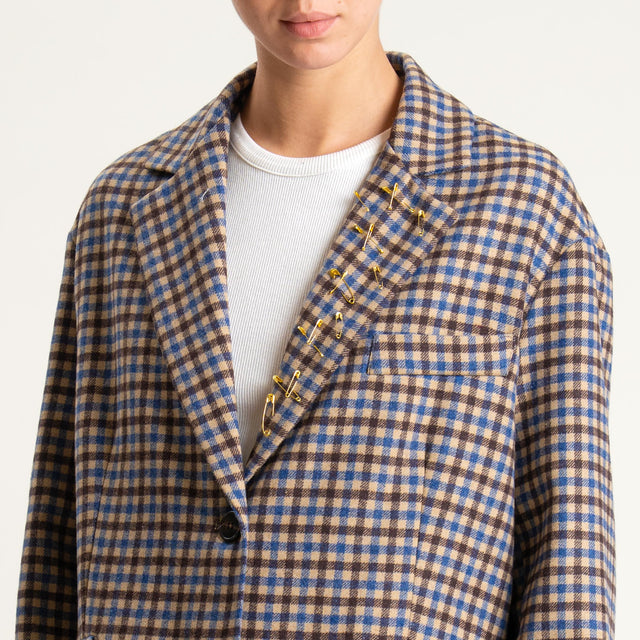 Tensione in-Giacca quadri misto lana con spille - beige/royal/moro