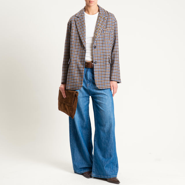 Tensione in-Giacca quadri misto lana con spille - beige/royal/moro