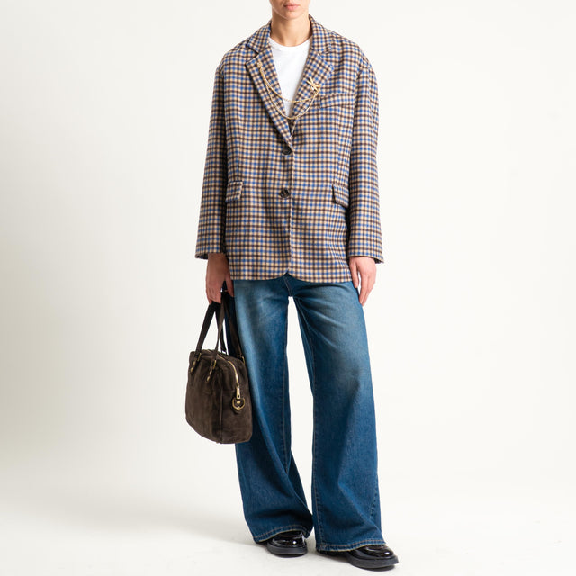 Tensione in-Giacca quadri misto lana con spille - beige/royal/moro