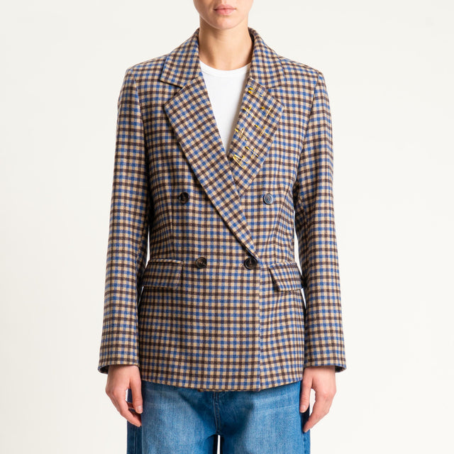 Tensione in-Giacca quadri misto lana doppiopetto - beige/royal/moro