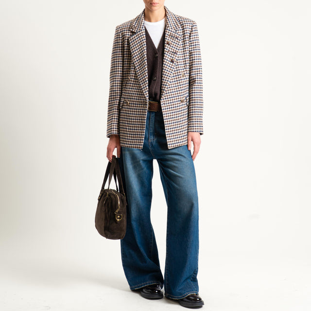 Tensione in-Giacca doppiopetto quadri con spille - beige/moro/blu