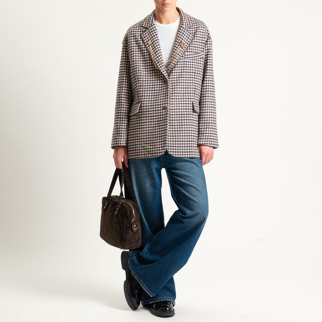 Tensione in-Giacca over quadri con spilla - beige/moro/blu