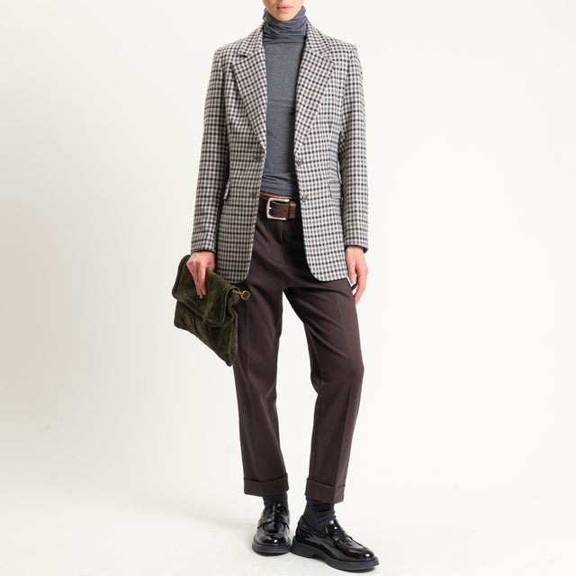 Tensione in-Giacca quadri misto lana - latte/grigio/moro
