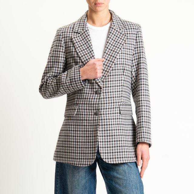 Tensione in-Giacca quadri misto lana - latte/grigio/moro
