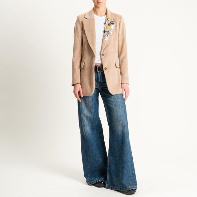 Tensione in-Giacca velluto 500 righe con spille - camel
