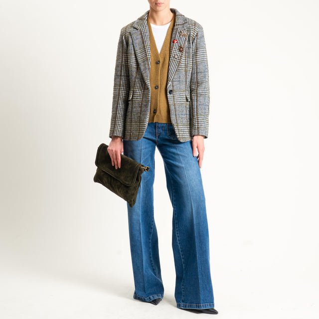 Tensione in-Giacca check misto alpaca - latte/cuoio/militare
