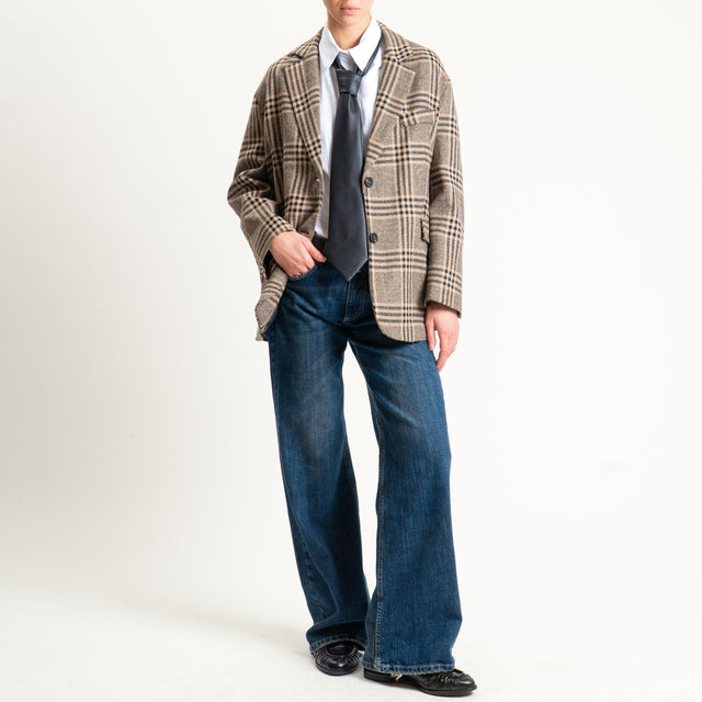 Tensione in-Giacca check con cravatta similpelle - beige/nero