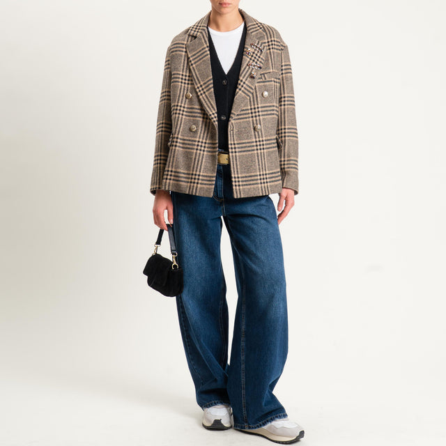 Tensione in-Giacca check misto lana - beige/nero