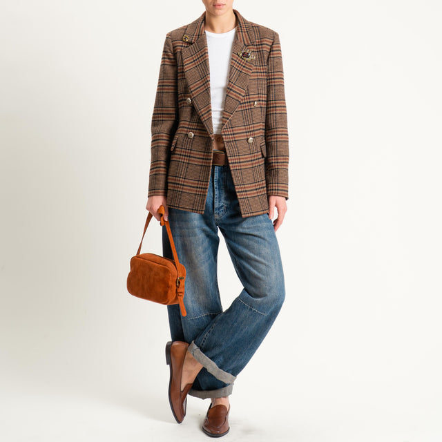 Tensione in-Giacca check doppiopetto misto lana - beige/coccio/nero