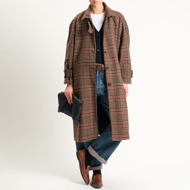 Tensione in-Cappotto check misto lana - beige/coccio/nero