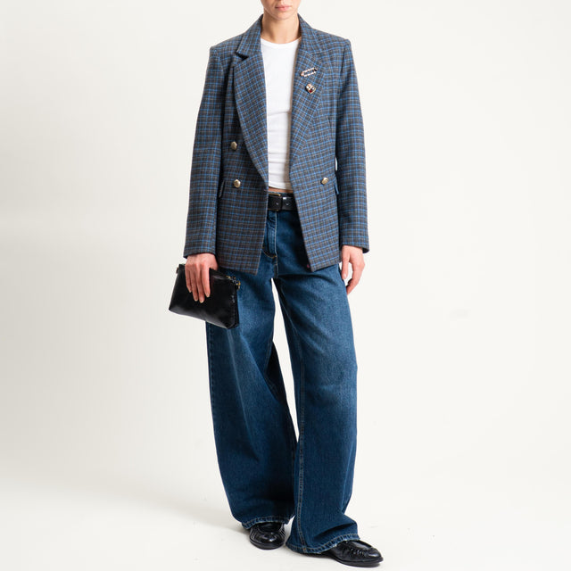 Tensione in- Giacca quadri doppiopetto con spille - grigio/azzurro