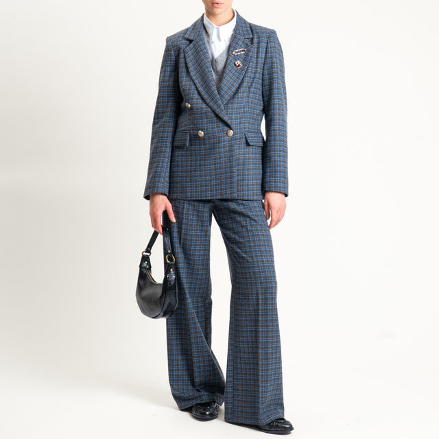 Tensione in- Giacca quadri doppiopetto con spille - grigio/azzurro