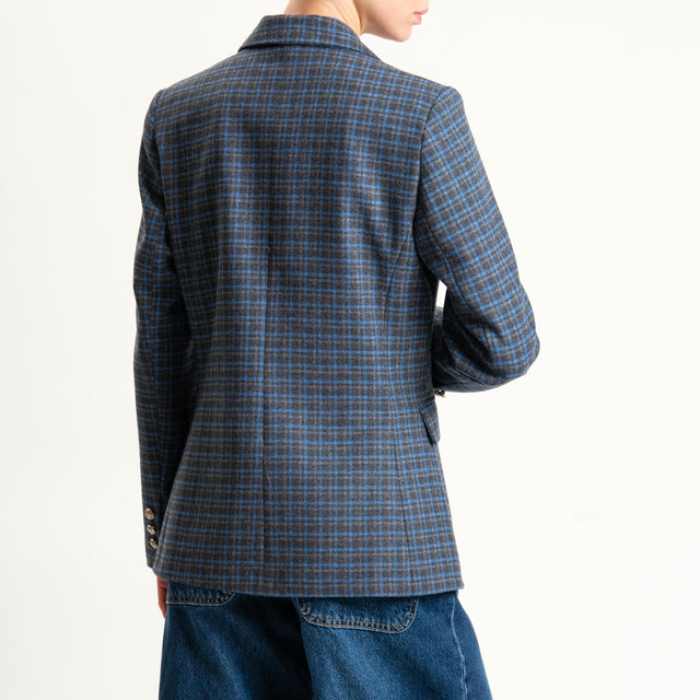 Tensione in- Giacca quadri doppiopetto con spille - grigio/azzurro