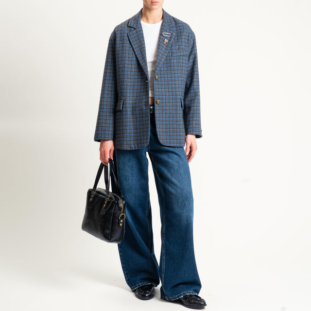 Tensione in- Giacca quadri over con spille - grigio/azzurro