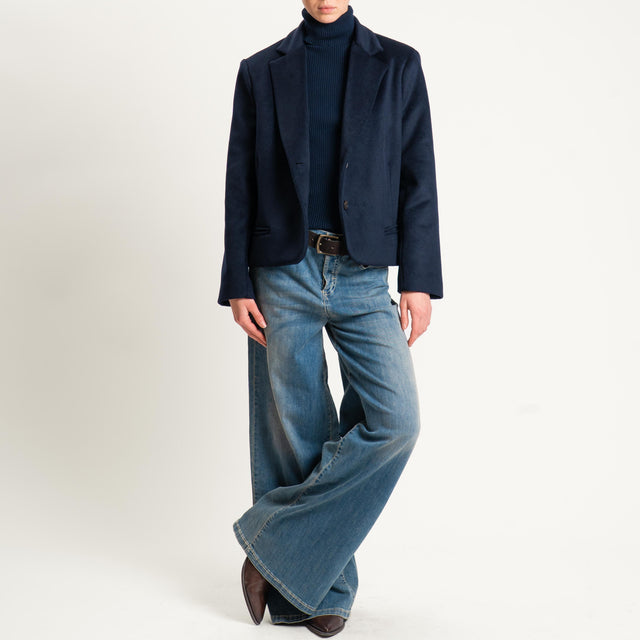 Tensione in-Giacca cappotto velour due bottoni - blu