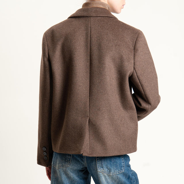 Tensione in-Giacca cappotto velour due bottoni - moro