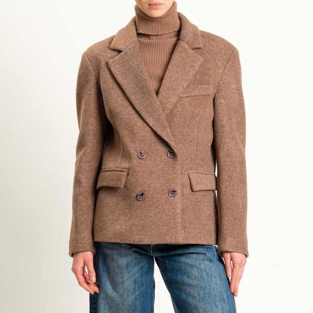 Tensione in-Giacca cappotto doppiopetto velour melange - camel