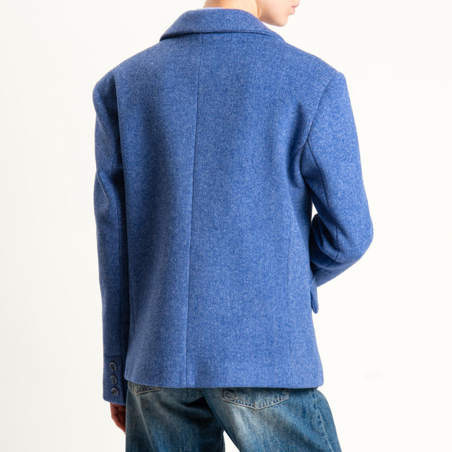 Tensione in-Giacca cappotto doppiopetto velour melange - celeste